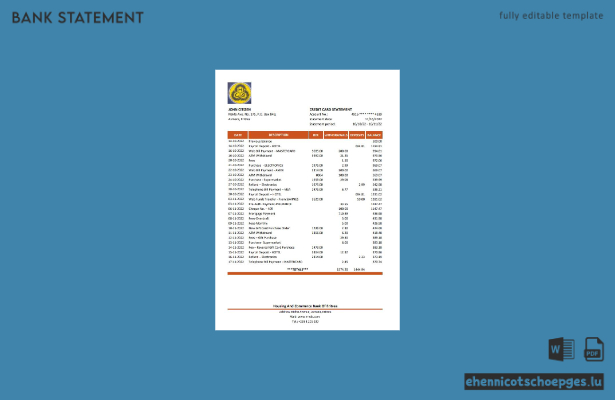 Beispiel-Excel-Vorschau eines Kontoauszugs der Eritrea Housing and Commerce Department